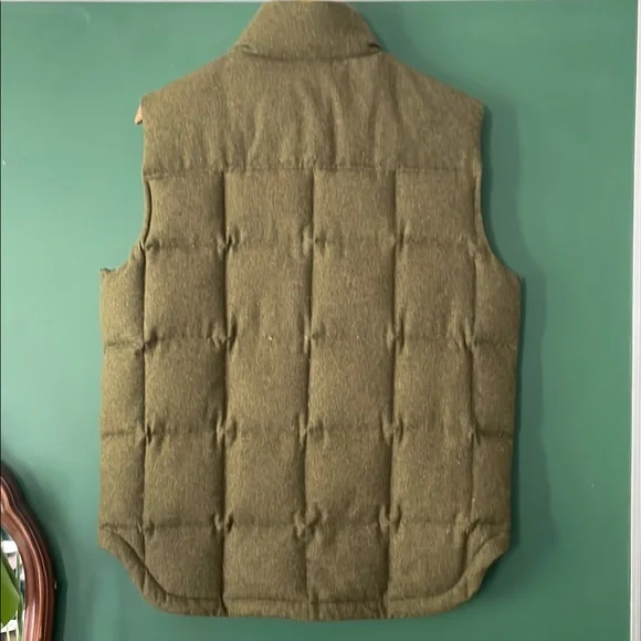 Lands' End Men's M Wool Olive Green Quilted Puffer Vest Fall Layering Warm - Picture 6 of 6